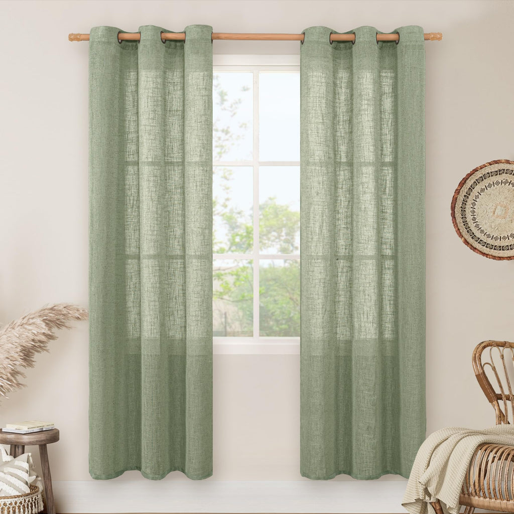 LAMIT Natural Faux Linen Curtains for Bedroom, Bronze Grommet Light Filtering Burlap Drapes, Set of 2 Panels
