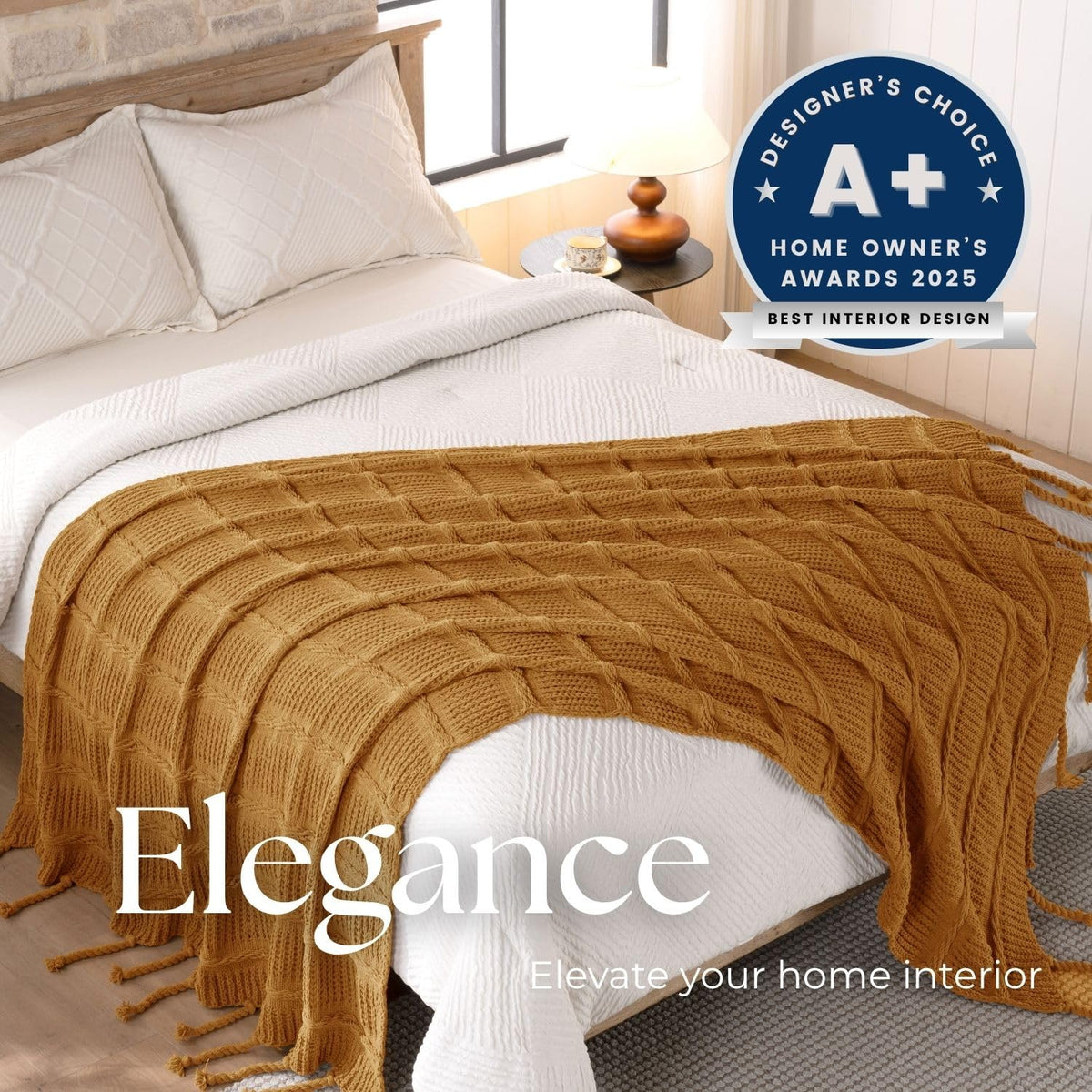 Boho Knitted Chenille Blanket with Tassels - Lightweight & Soft All-Season Throw - 3D Classic Pattern for Living Room Bedroom Couch