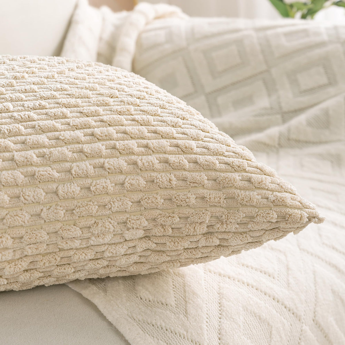 Cozoomy Set of 4 Decorative Throw Pillow Covers 18x18 Inch Corduroy Neutral Pillow Covers for Bed Couch Sofa Living Room Soft Square Cushion Cases