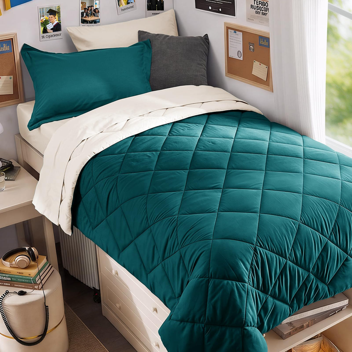 MUXHOMO 7 Pieces Comforter Set, Reversible Bed in a Bag for All Season, Bedding Set with Comforter, Flat Sheet, Fitted Sheet, Pillowcases & Shams