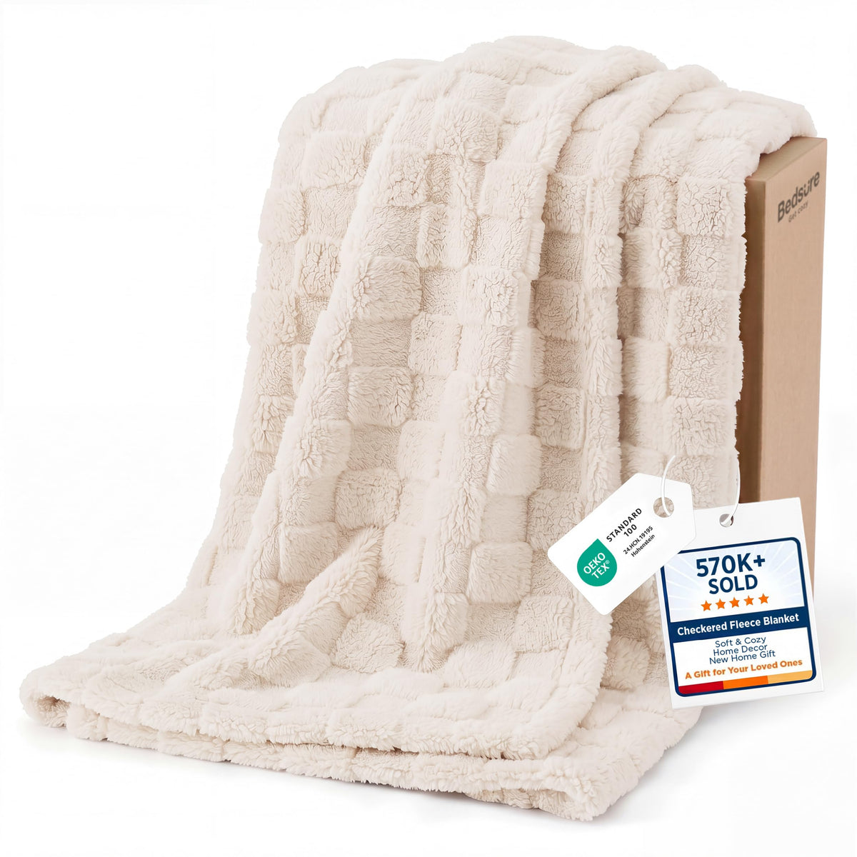 Bedsure GentleSoft Throw Blanket Checkered Fleece Blankets
