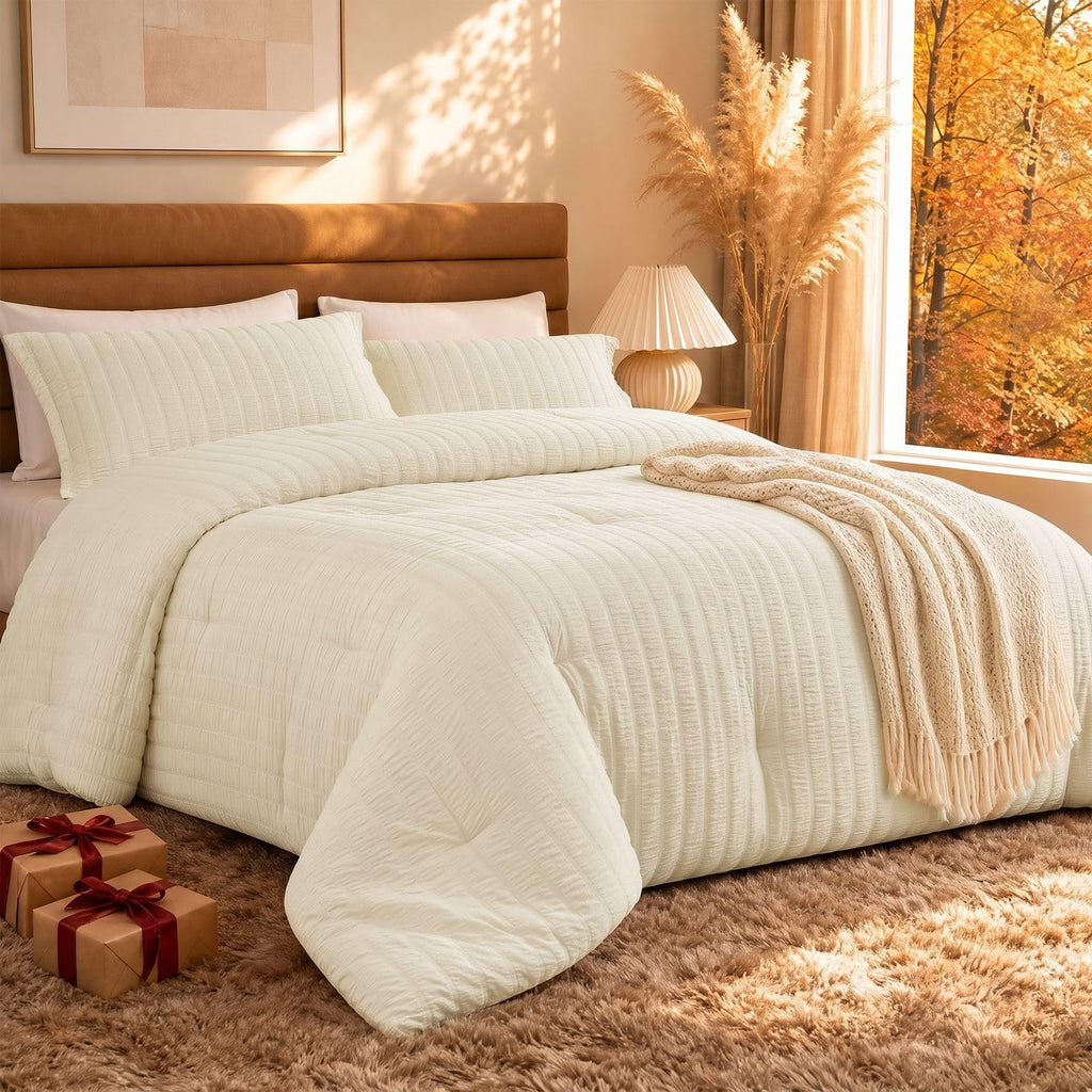 Quataly 3-Piece Seersucker Comforter Set with Pillowcases