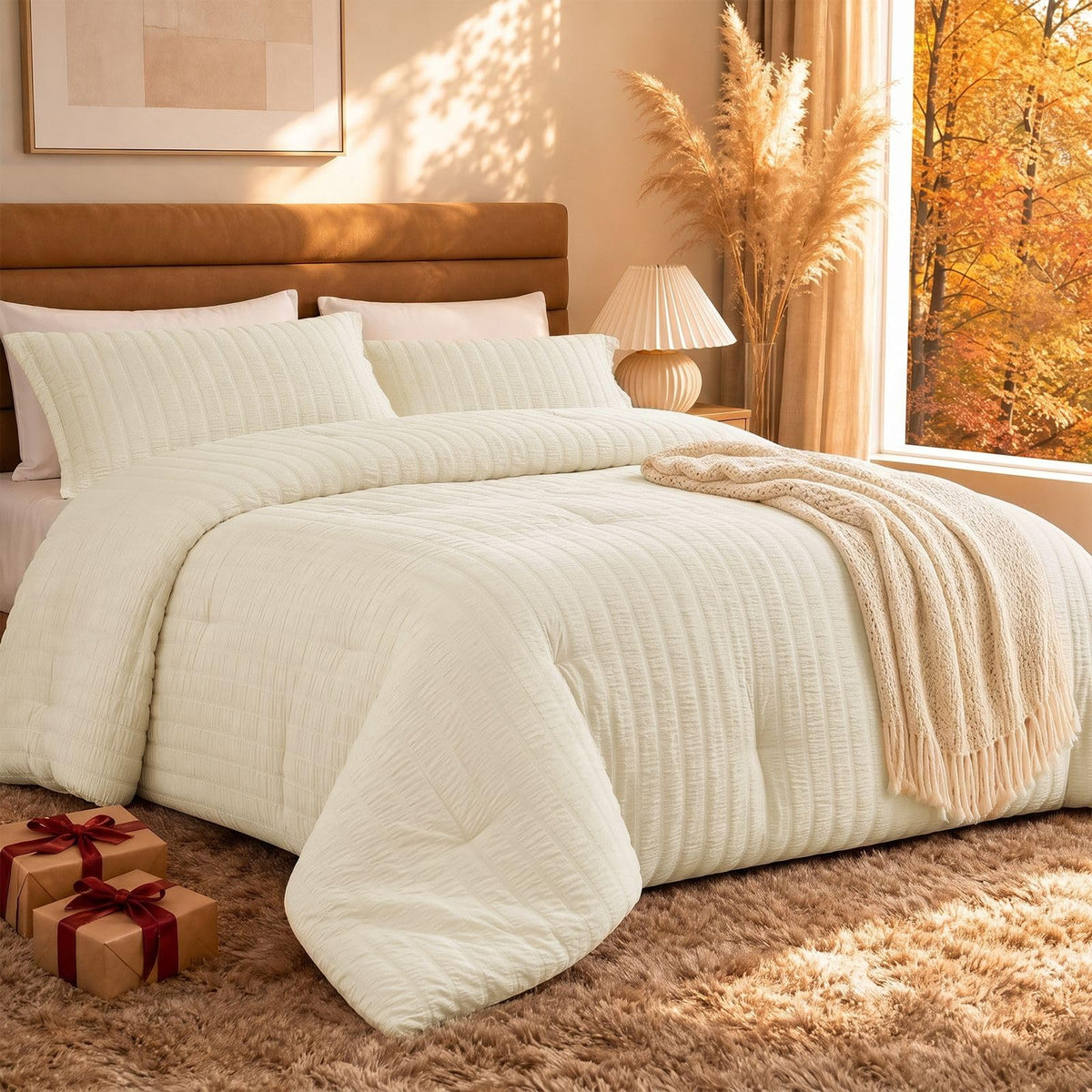 Quataly 3-Piece Seersucker Comforter Set with Pillowcases