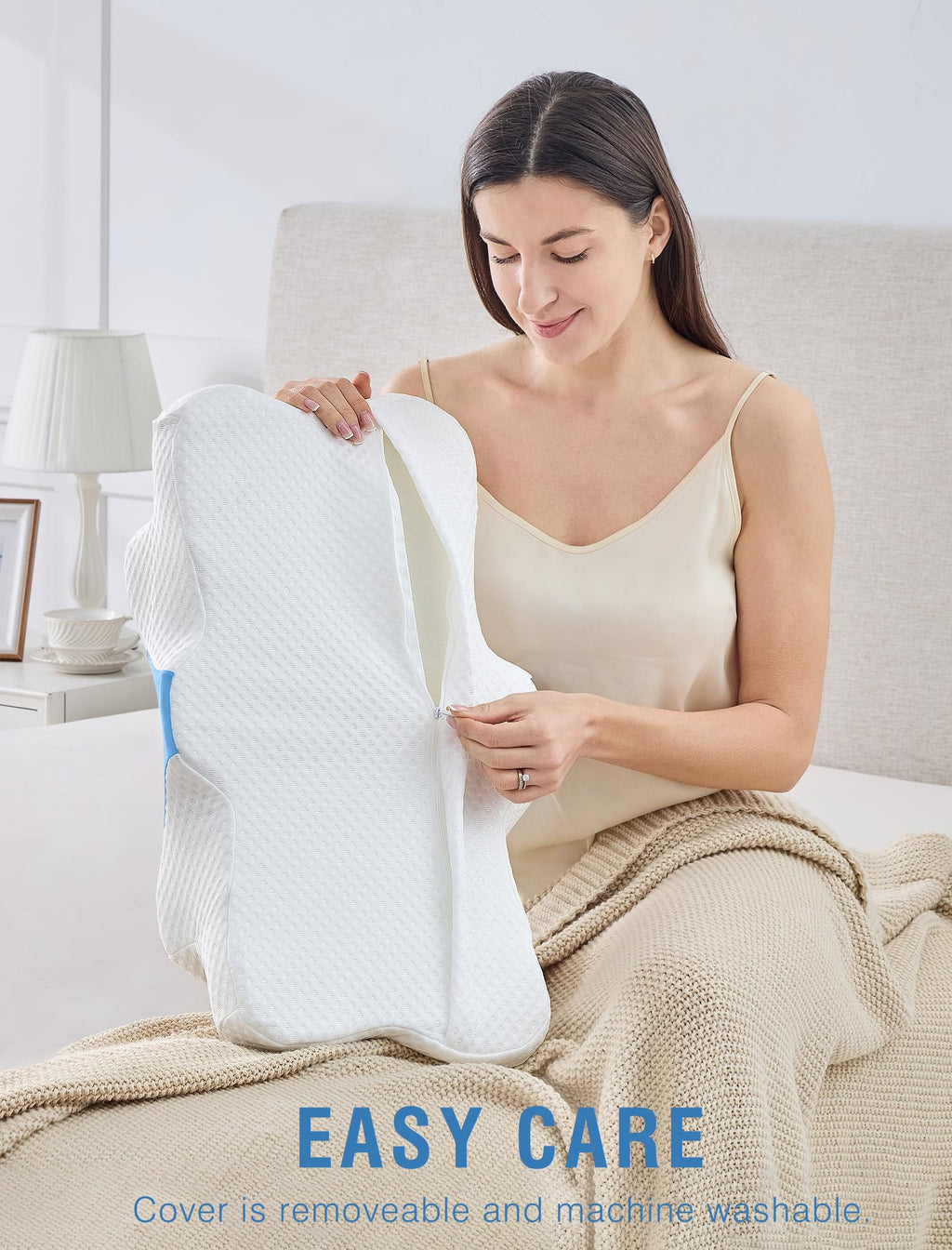Cervical Neck Pillow for Side and Back Sleepers – Ergonomic Contour Memory Foam Pillow with Adjustable Height, Breathable Washable Cover, Neck Support for Better Sleep