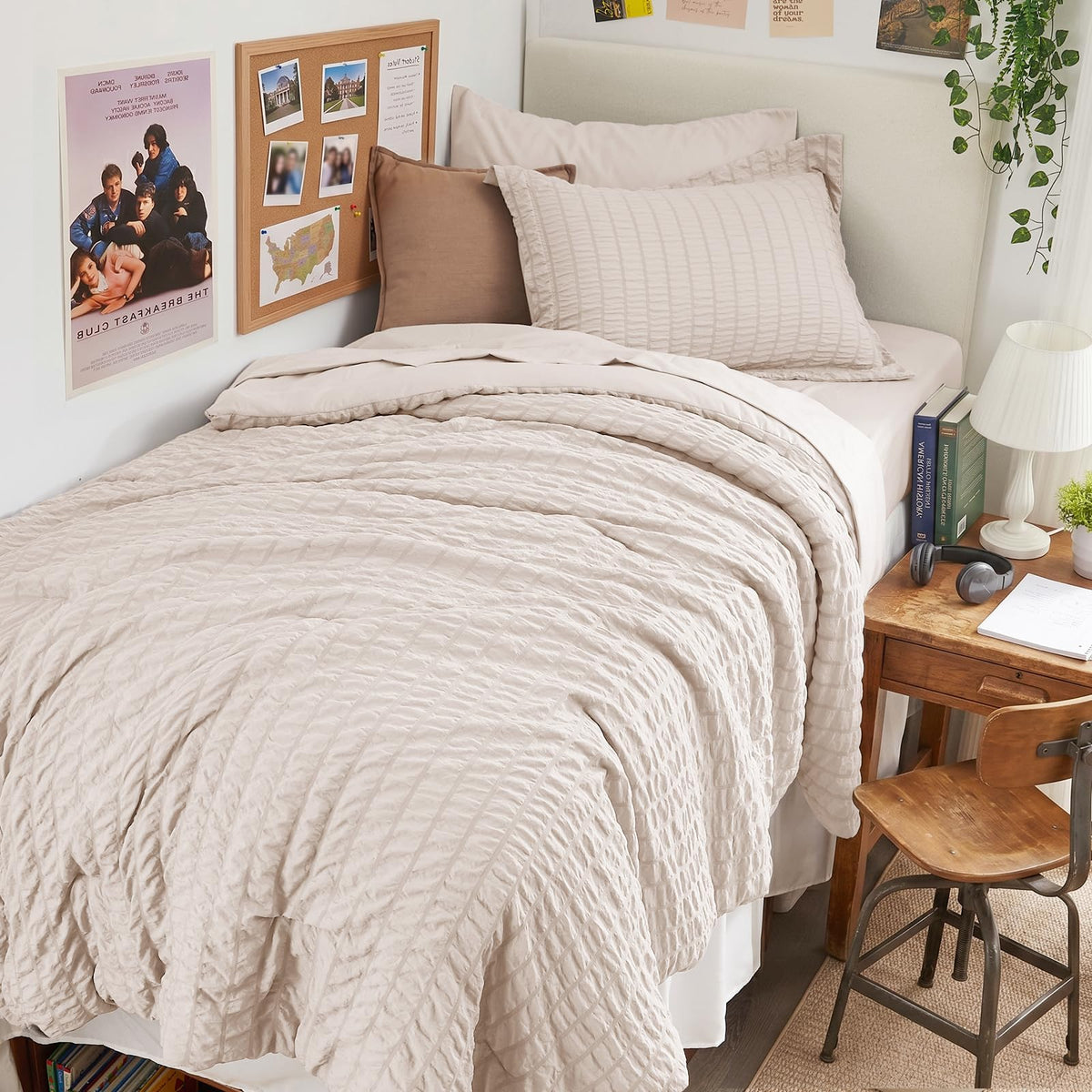 HYMOKEGE Comforter Set Seersucker 7 Pieces, All Season Luxury Bed in a Bag for Bedroom, Bedding Set with Comforters, Sheets, Pillowcases & Shams