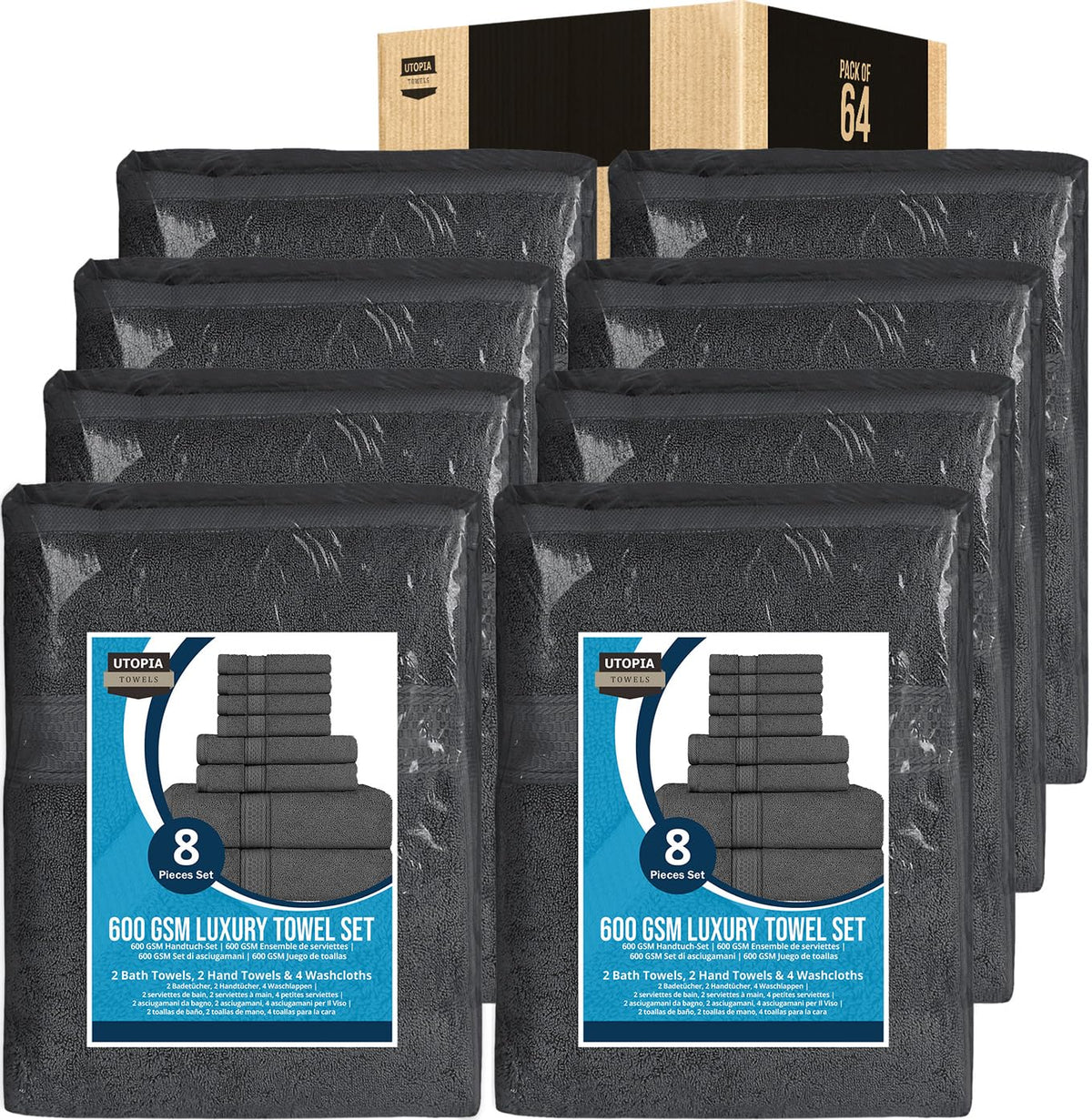 Utopia Towels 8-Piece 600 GSM Cotton Bathroom Towel Set