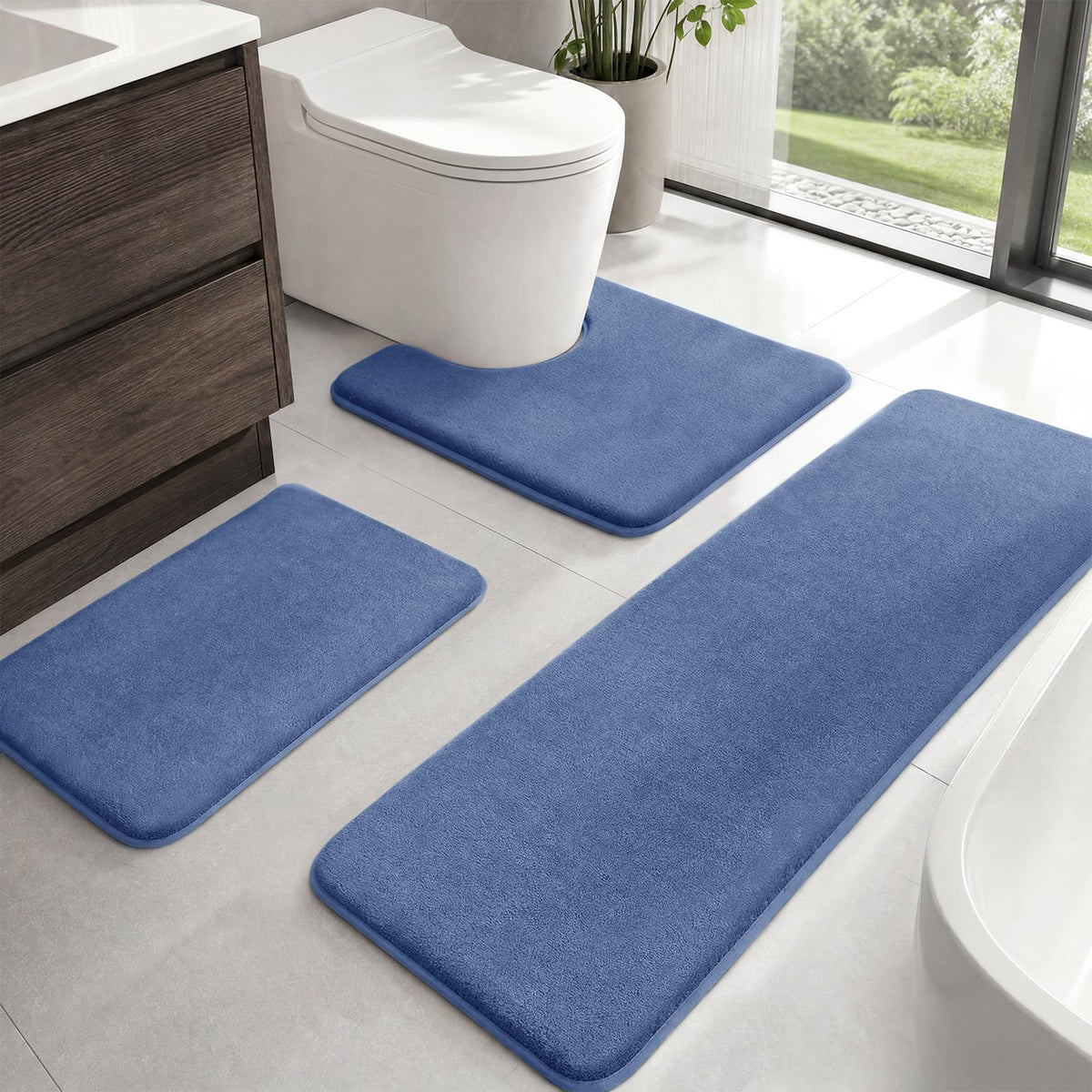 HUXMEYSON 3-Piece Soft Absorbent Non-Slip Bathroom Rug Set