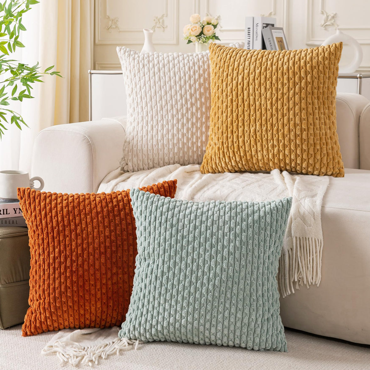 Cozoomy Set of 4 Corduroy Decorative Pillow Covers