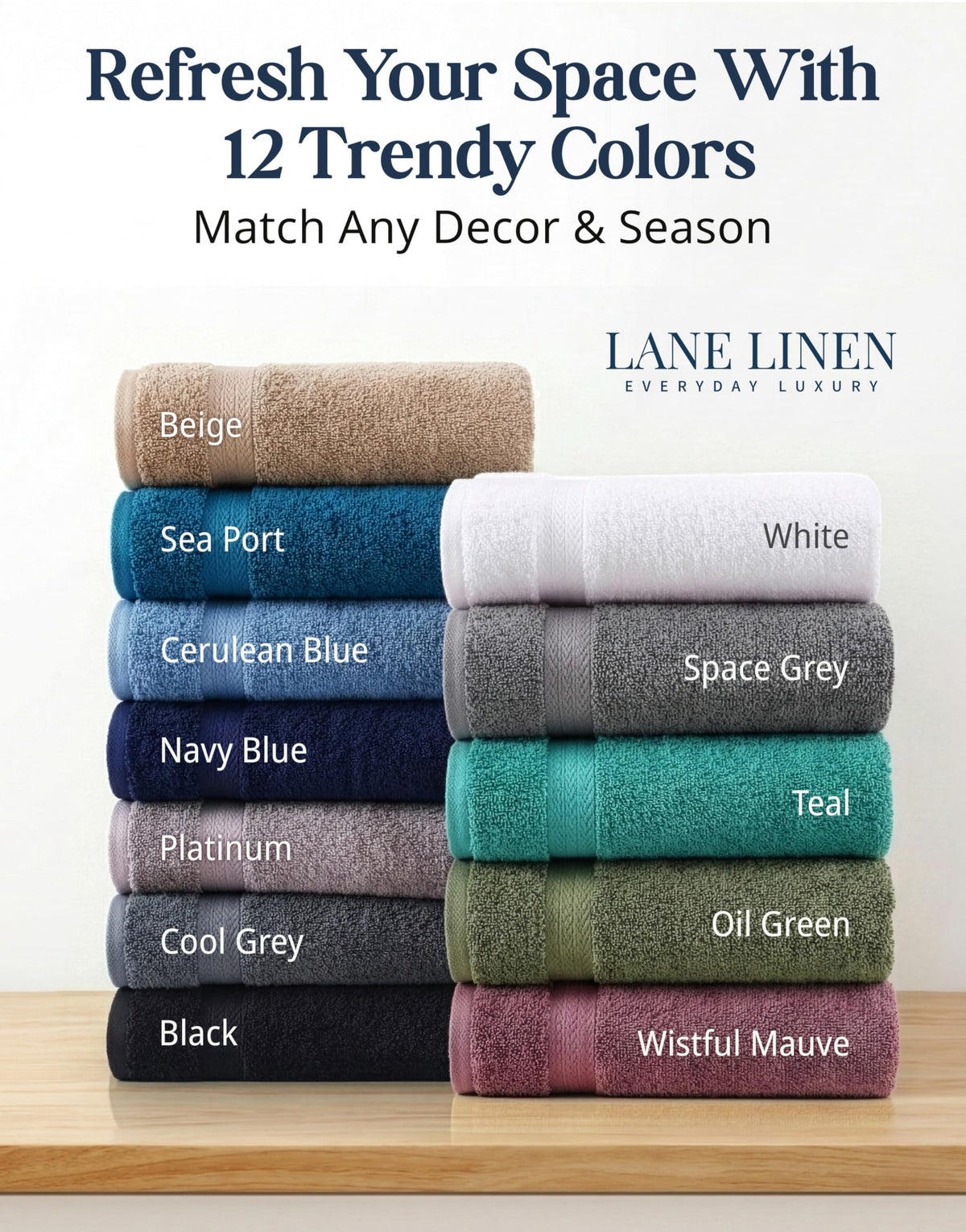 LANE LINEN 100% Ring Spun Cotton Bathroom Towel Set - 6 Piece - Soft, Quick Dry & Highly Absorbent - 2 Bath, 2 Wash Cloths, 2 Hand Towels - Ideal for Guests & Perfect for Bathroom