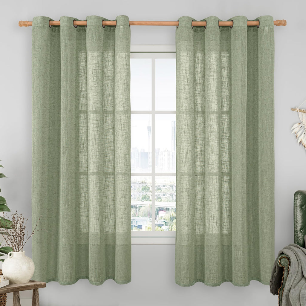 LAMIT Natural Faux Linen Curtains for Bedroom, Bronze Grommet Light Filtering Burlap Drapes, Set of 2 Panels
