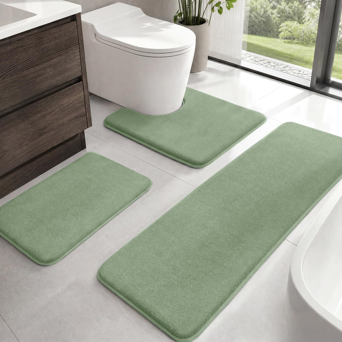 HUXMEYSON 3-Piece Soft Absorbent Non-Slip Bathroom Rug Set