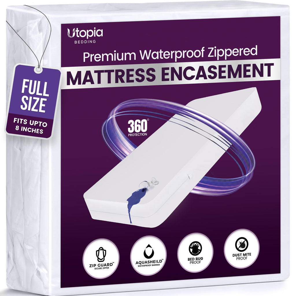 Utopia Bedding Premium Waterproof Bed Bug Mattress Cover, Zippered Mattress Protector, Dust Mite Proof 6-Sided Mattress Encasement for Bed