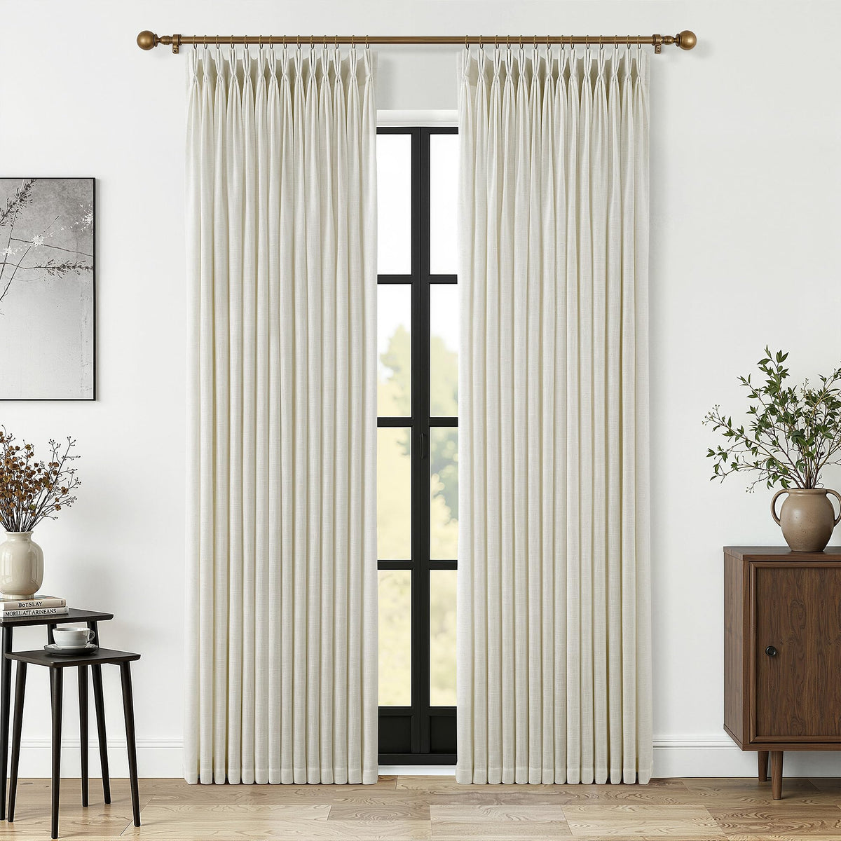 Triple Pinch-Pleated Light-Filtering Linen Curtains