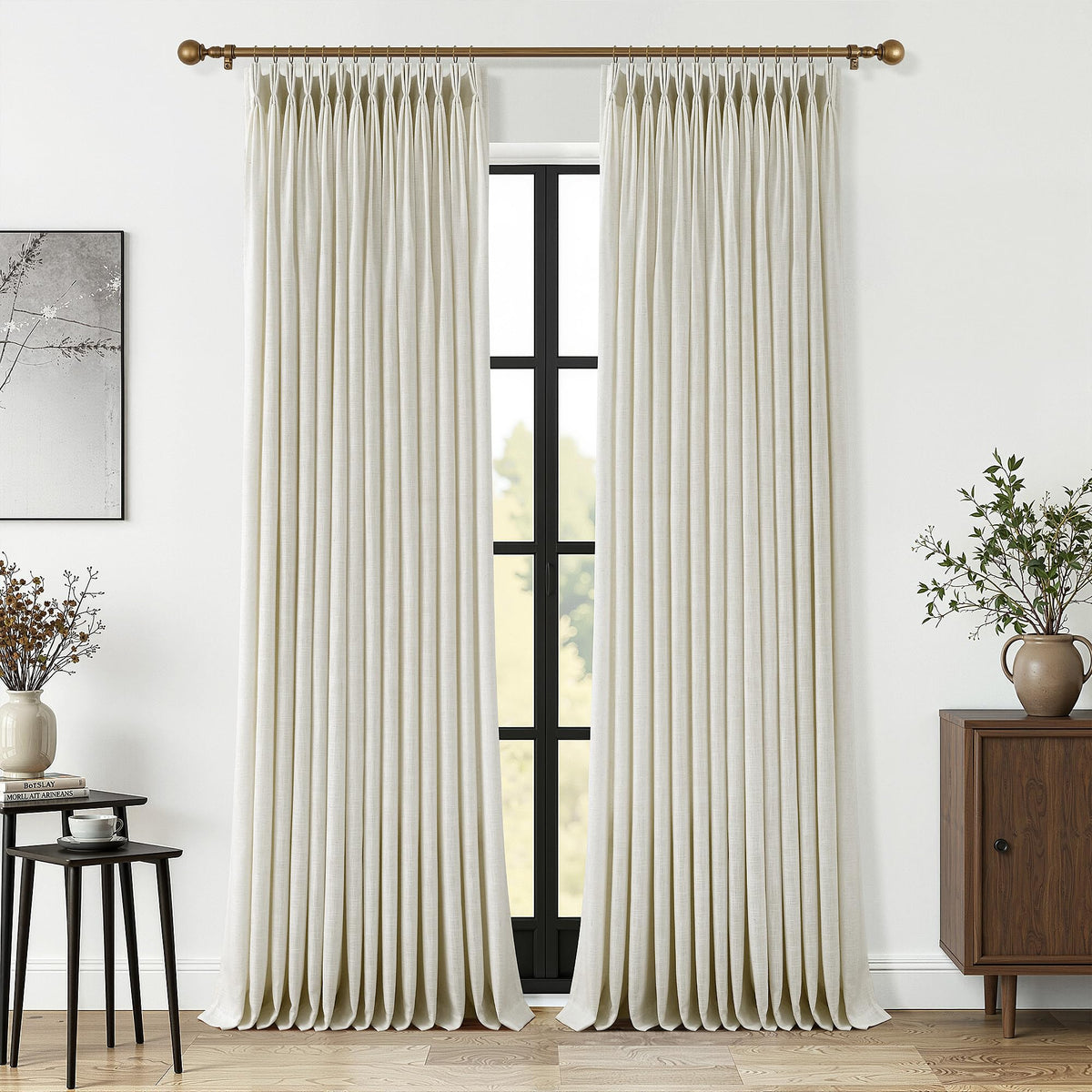 Triple Pinch-Pleated Light-Filtering Linen Curtains