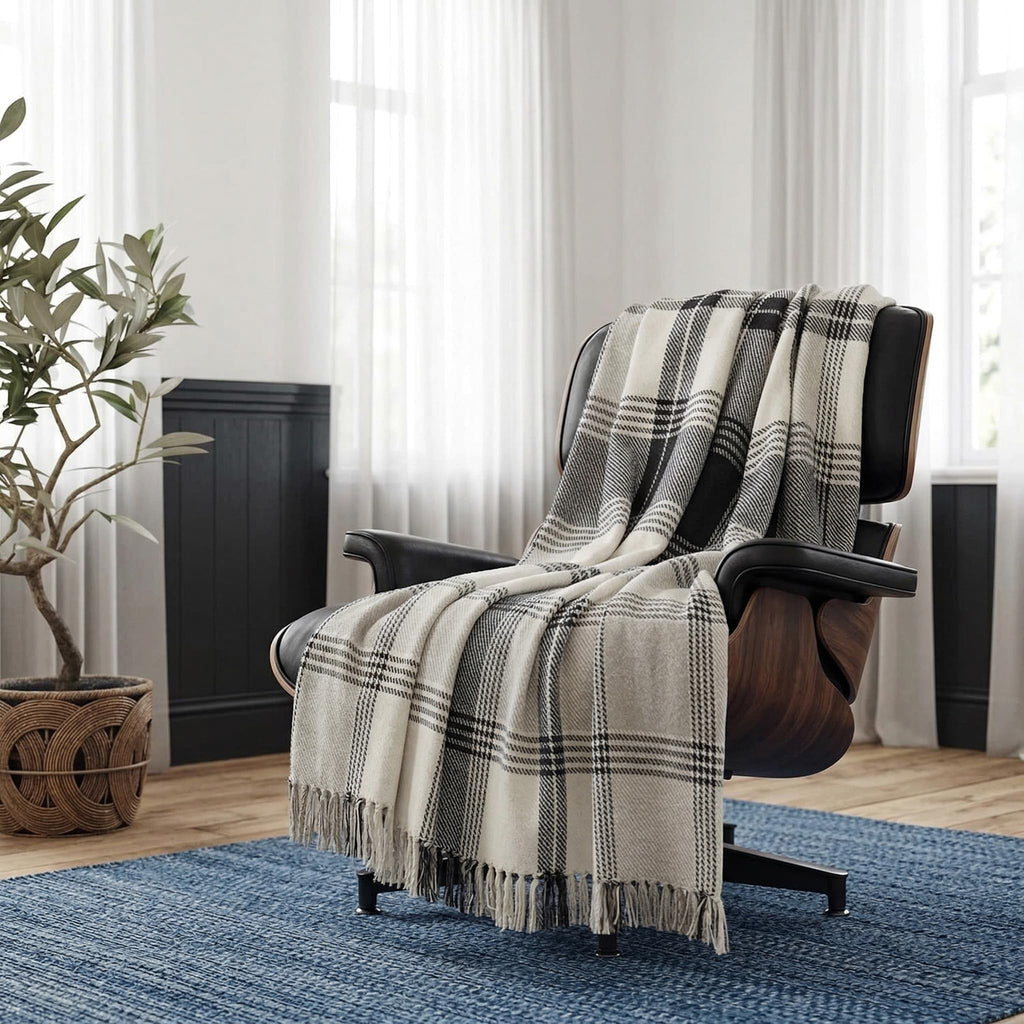 Americanflat 50x60 Throw Blanket - Soft and Breathable Cotton Throw Blanket for Couch, Bed, Chair - Decorative Blankets Perfect for Home, Office, or Outdoor Use - Cream Herringbone Design