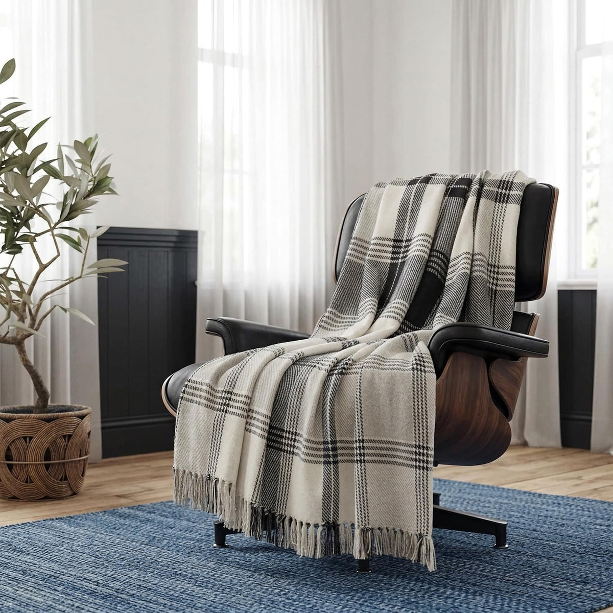 Americanflat 50x60 Throw Blanket - Soft and Breathable Cotton Throw Blanket for Couch, Bed, Chair - Decorative Blankets Perfect for Home, Office, or Outdoor Use - Cream Herringbone Design