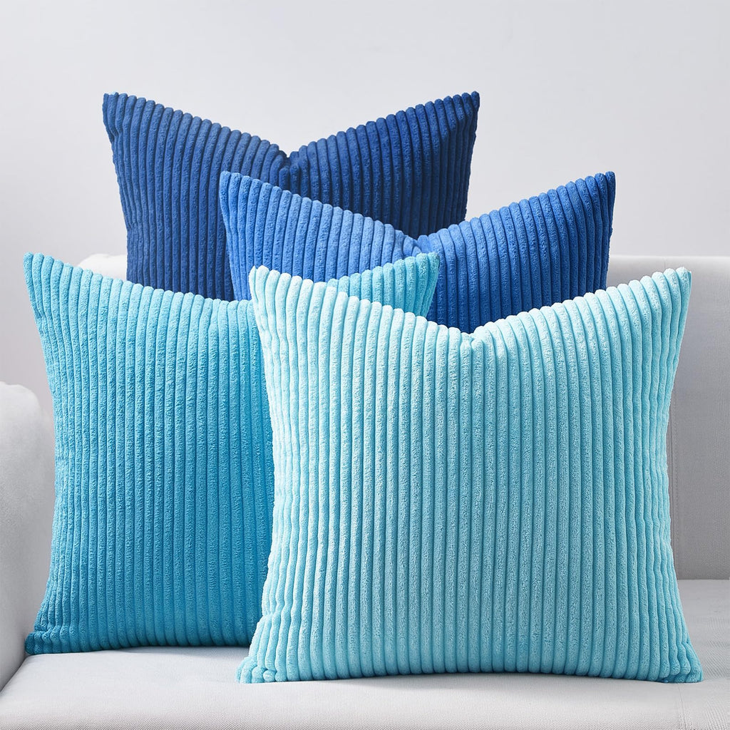 Topfinel Cushion Cover Yellow Green Set of 4 Corduroy Pillow Covers Cushion Cover Decorative Cushion Cover Sofa Cushion Deco for Sofa Bedroom Living Room Balcony Children Fluffy Gradient