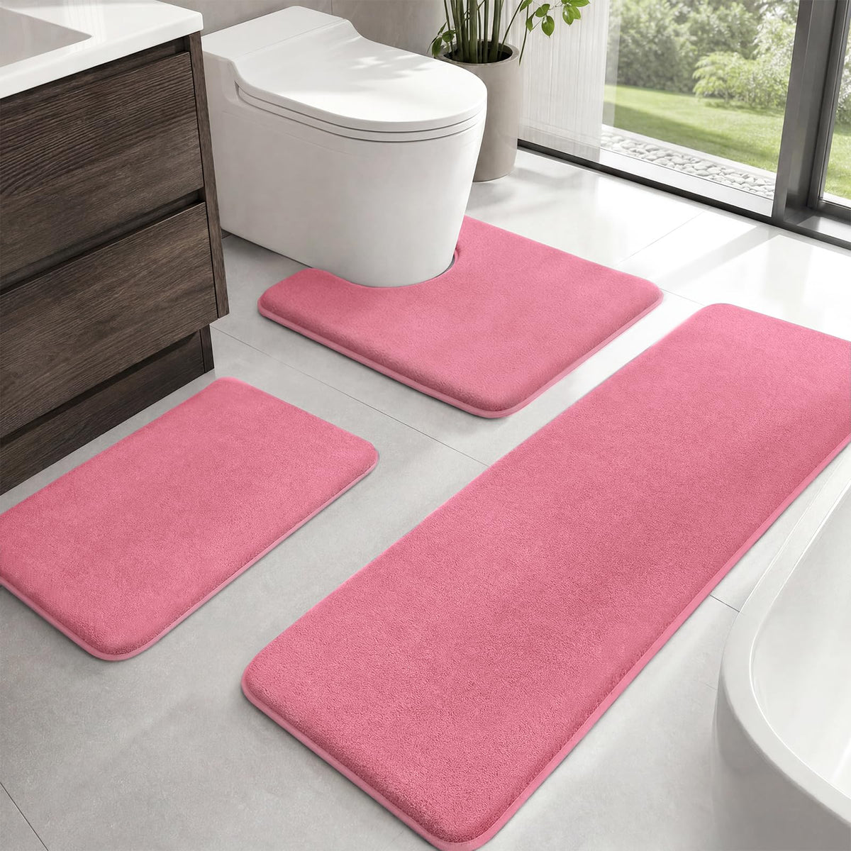 HUXMEYSON 3-Piece Soft Absorbent Non-Slip Bathroom Rug Set