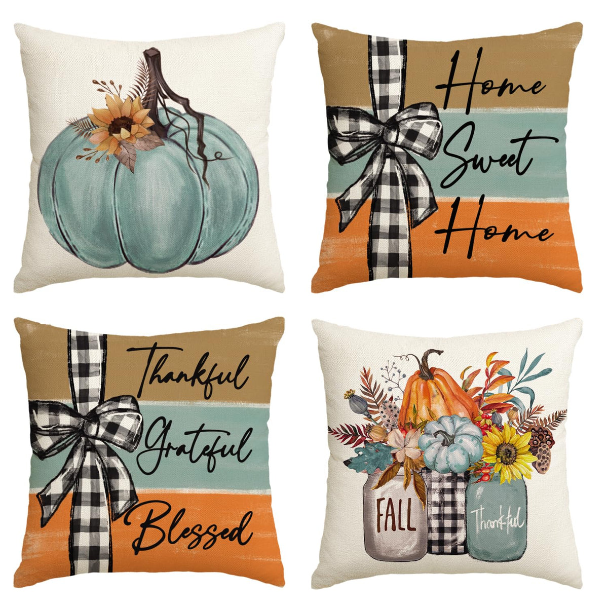 AVOIN Colorlife Set of 4 Fall Pumpkin Pillow Covers