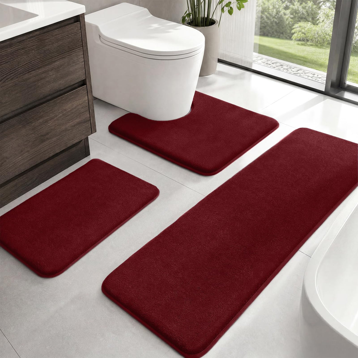 HUXMEYSON 3-Piece Soft Absorbent Non-Slip Bathroom Rug Set
