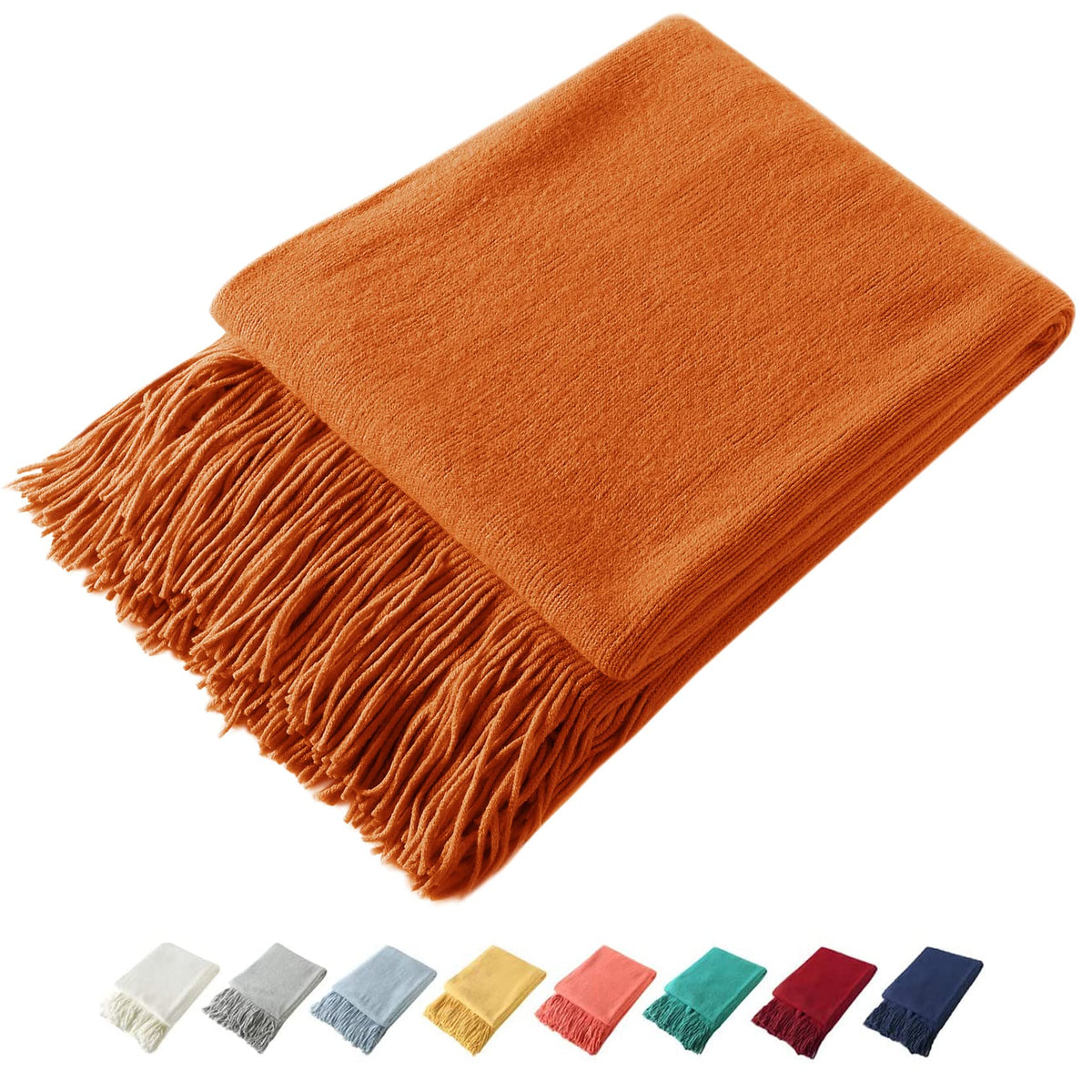 Homiest Soft Knitted Fringe Throw Blanket for Sofa and Bed