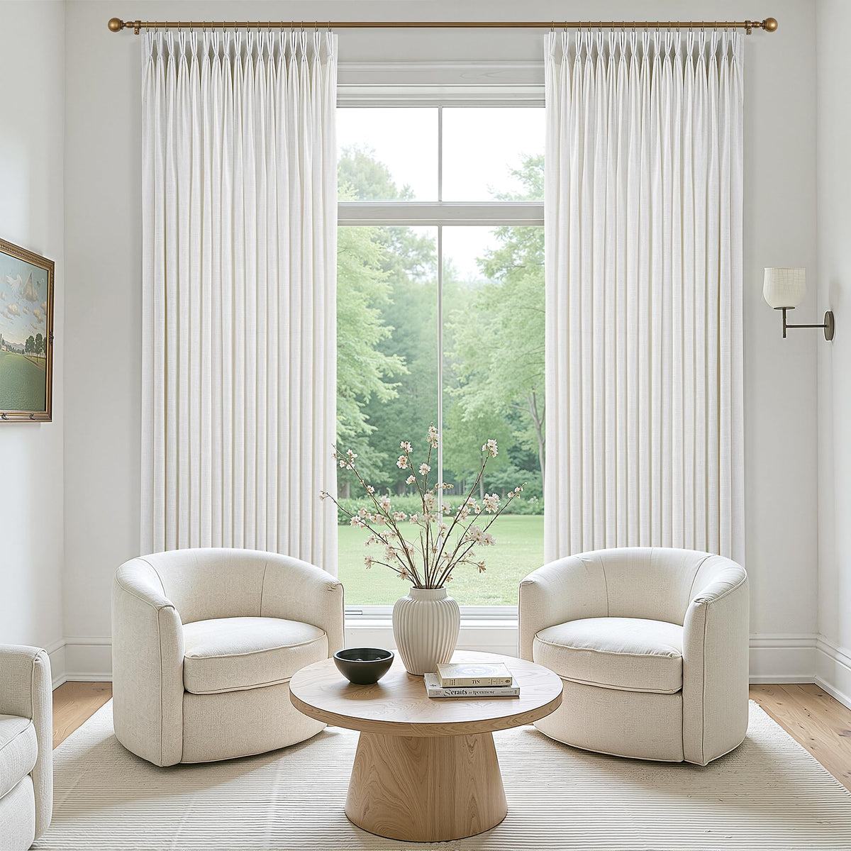 Triple Pinch-Pleated Light-Filtering Linen Curtains