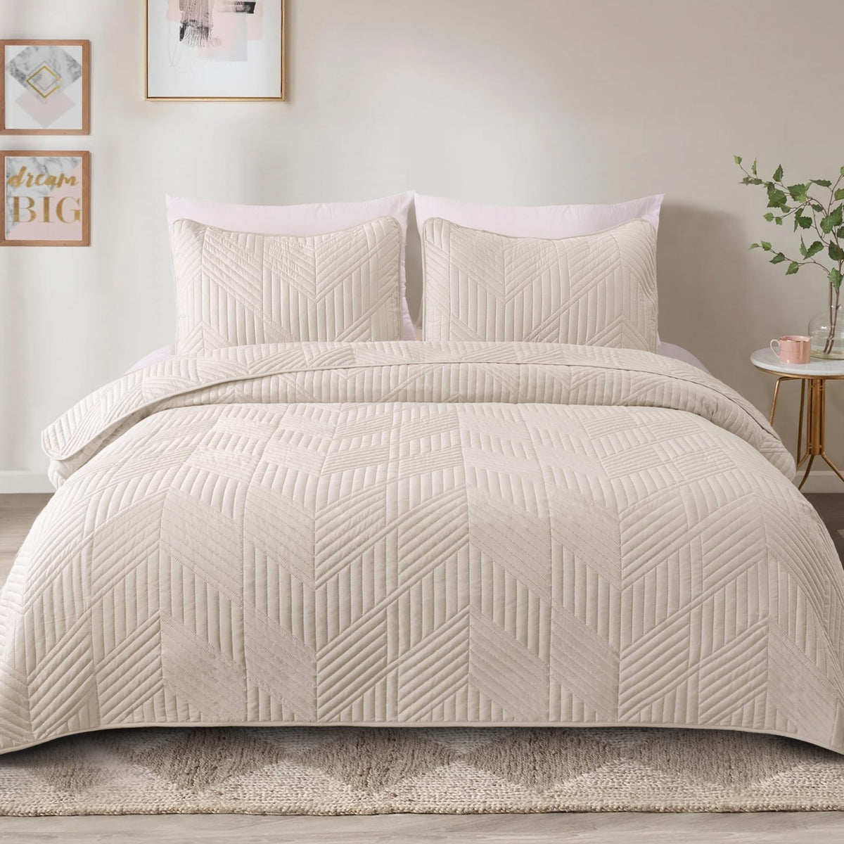 Exclusivo Mezcla Quilt Bedding Set, Lightweight Bedspreads Soft Modern Geometric Coverlet Set