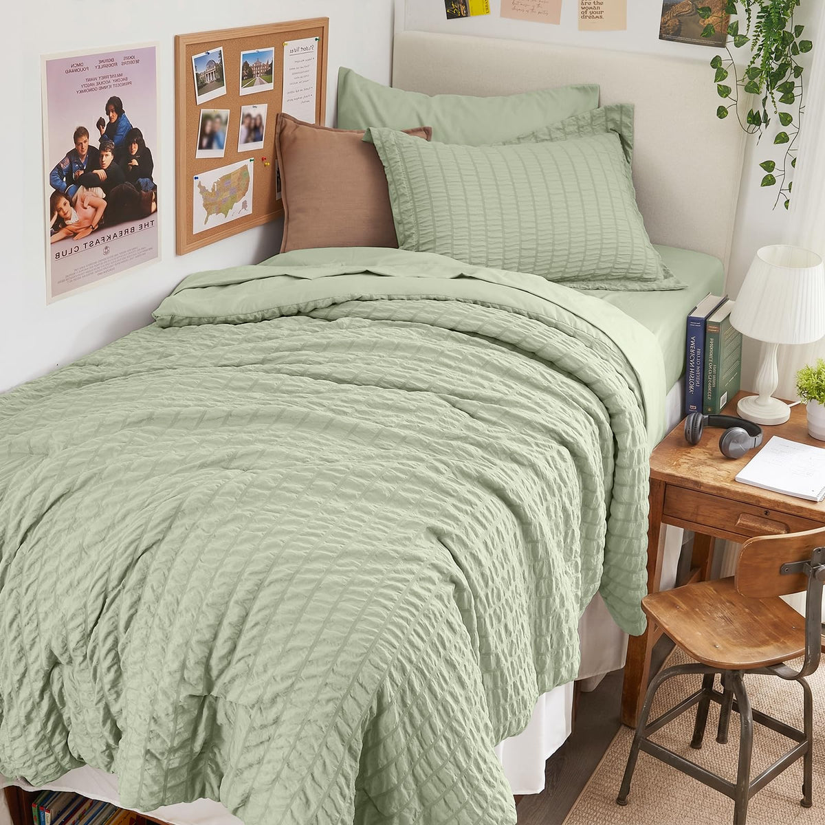 HYMOKEGE Comforter Set Seersucker 7 Pieces, All Season Luxury Bed in a Bag for Bedroom, Bedding Set with Comforters, Sheets, Pillowcases & Shams