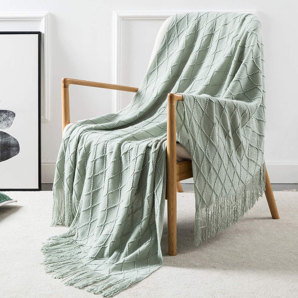 Homiest Decorative Knitted Throw Blanket with Fringe Soft & Cozy Tassel Blanket for Couch Sofa Bed