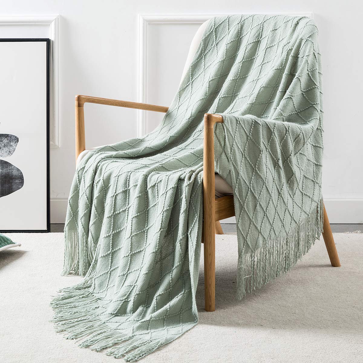 Homiest Decorative Knitted Throw Blanket with Fringe Soft & Cozy Tassel Blanket for Couch Sofa Bed