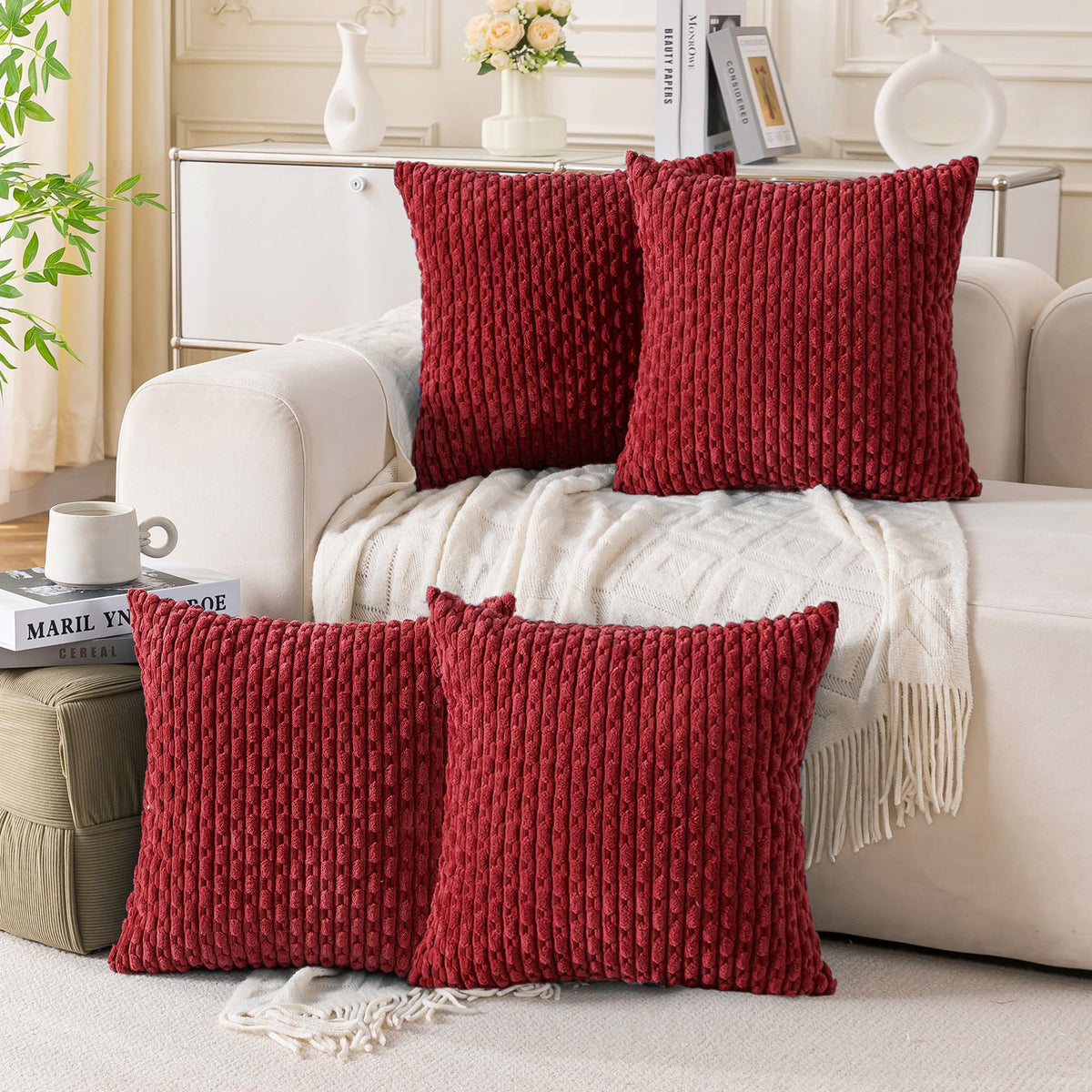Cozoomy Set of 4 Corduroy Decorative Pillow Covers
