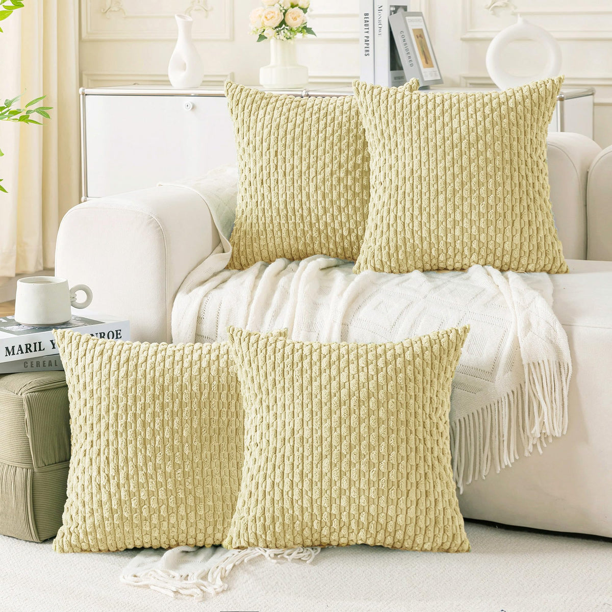 Cozoomy Set of 4 Corduroy Decorative Pillow Covers