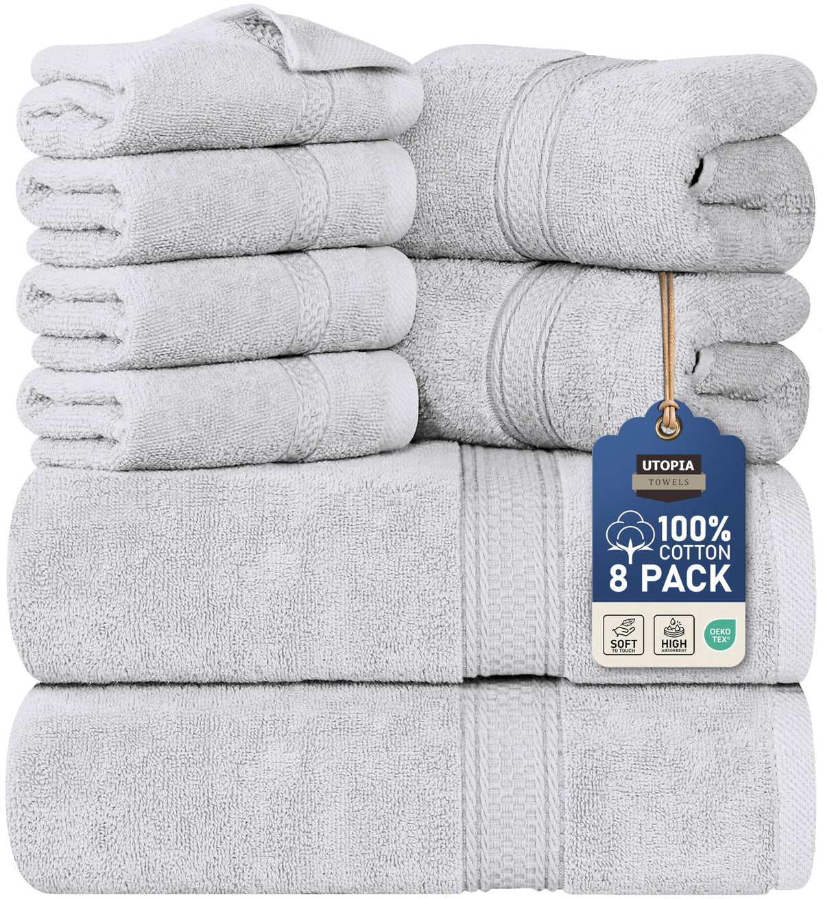 Utopia Towels 8-Piece 600 GSM Cotton Bathroom Towel Set