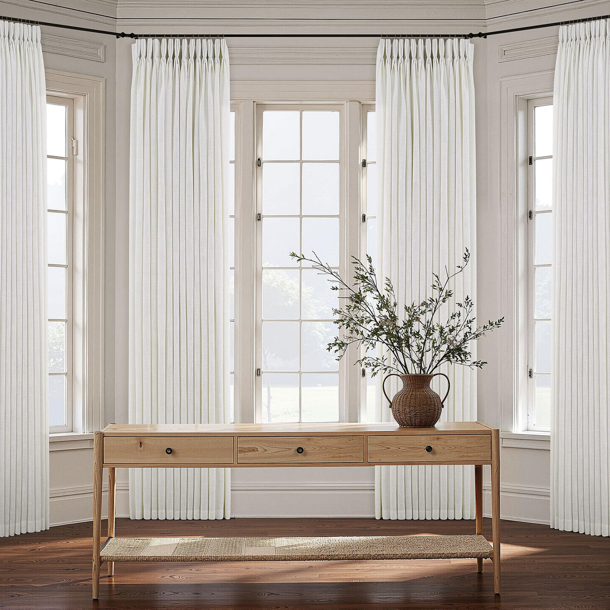 Triple Pinch-Pleated Light-Filtering Linen Curtains