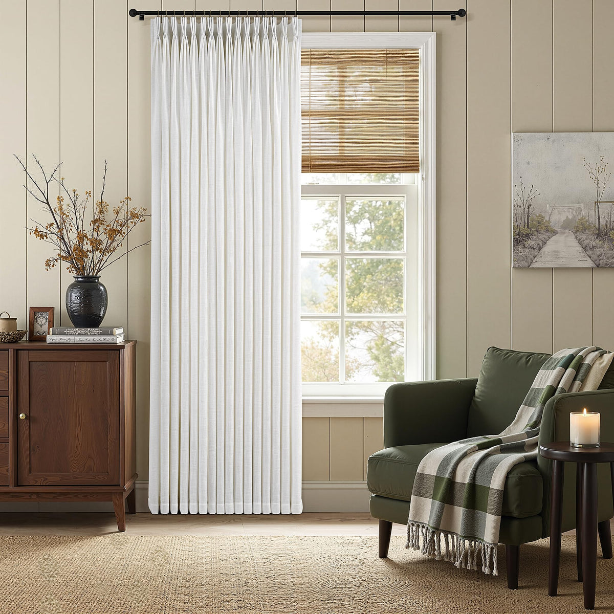 Triple Pinch-Pleated Light-Filtering Linen Curtains