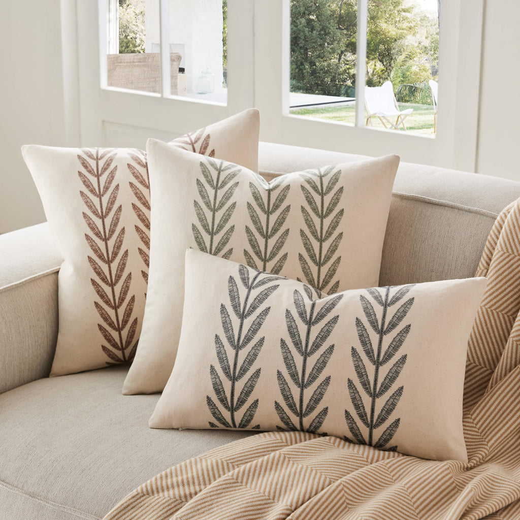 YZJZEDS 100% Cotton Farmhouse Leaves Pillow Covers