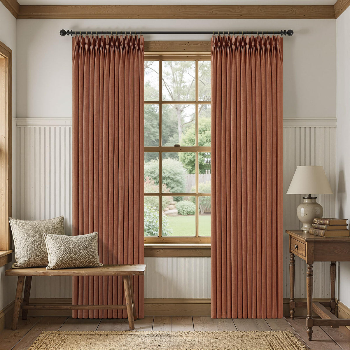 Triple Pinch-Pleated Light-Filtering Linen Curtains