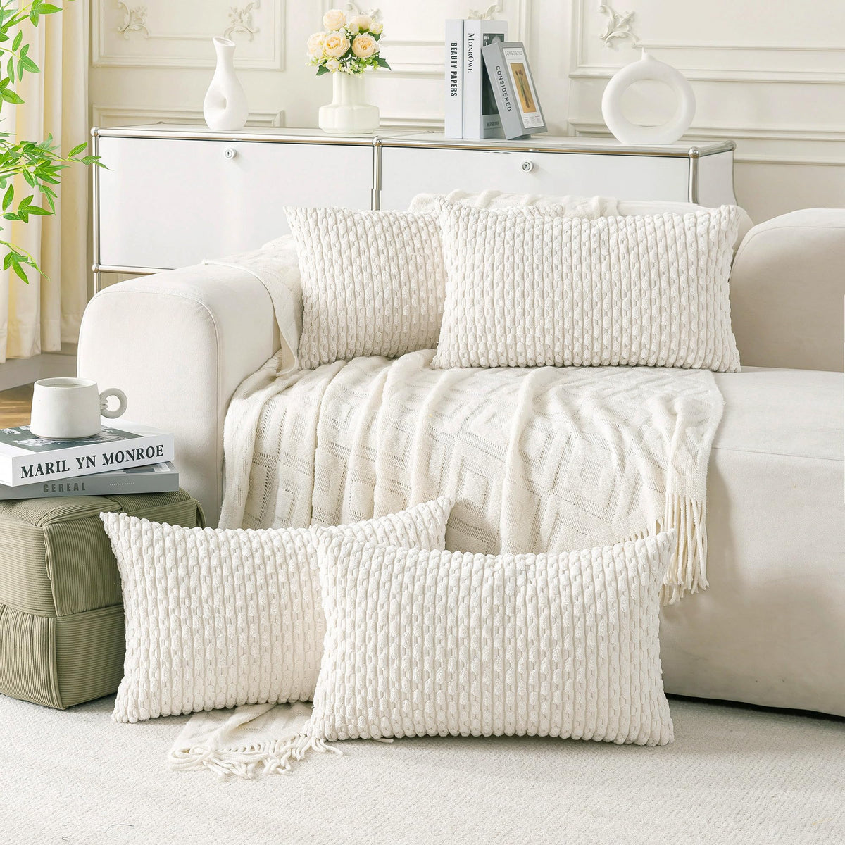 Cozoomy Set of 4 Corduroy Decorative Pillow Covers