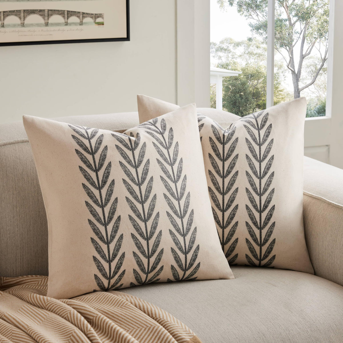 YZJZEDS 100% Cotton Farmhouse Leaf Print Pillow Covers