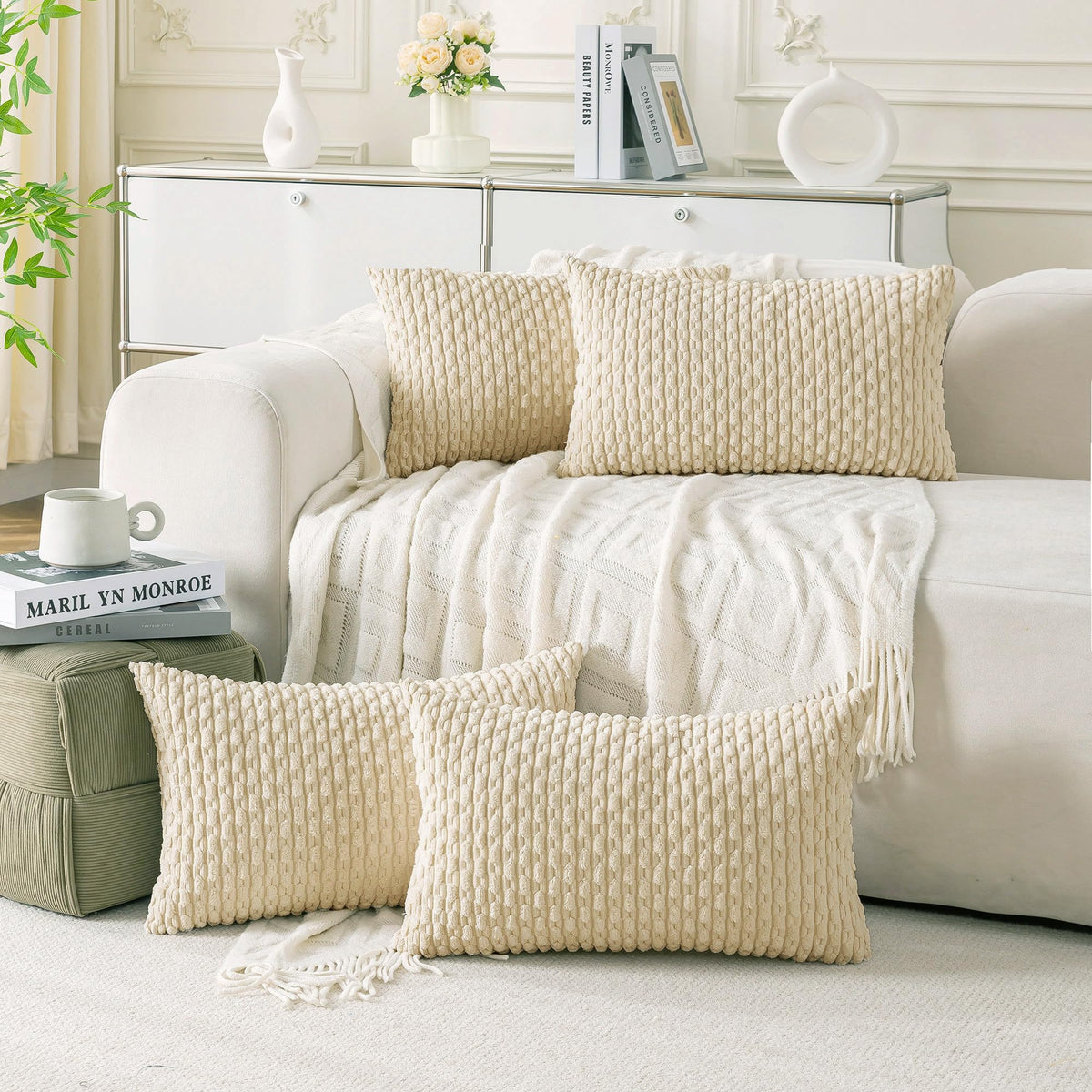 Cozoomy Set of 4 Corduroy Decorative Pillow Covers