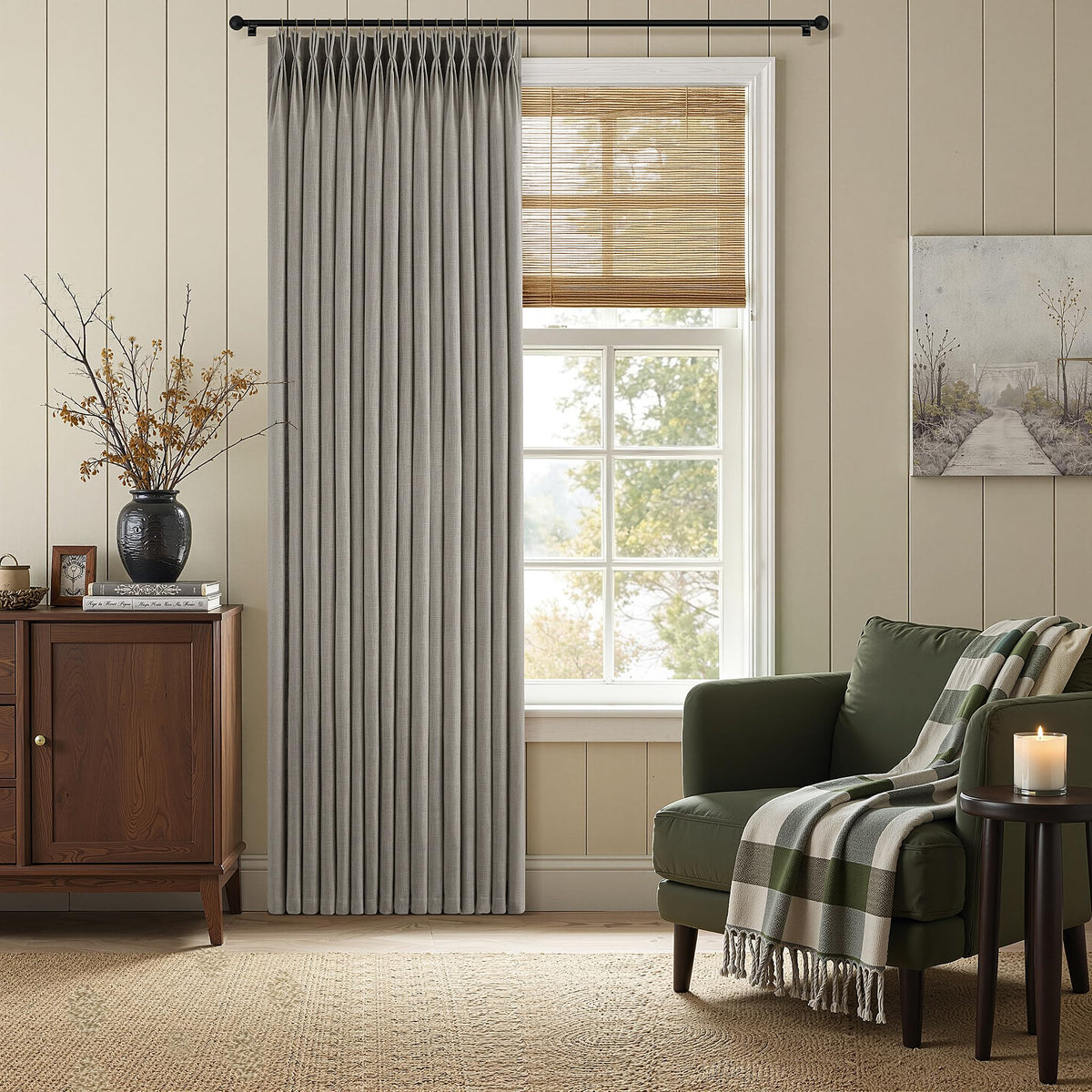 Triple Pinch-Pleated Light-Filtering Linen Curtains