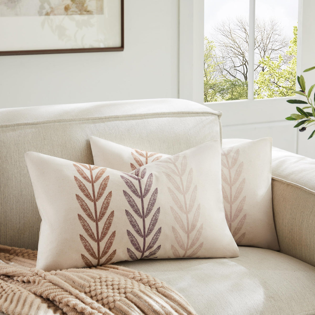 YZJZEDS 100% Cotton Farmhouse Leaf Print Pillow Covers