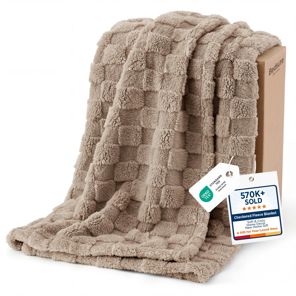 Bedsure GentleSoft Throw Blanket Checkered Fleece Blankets