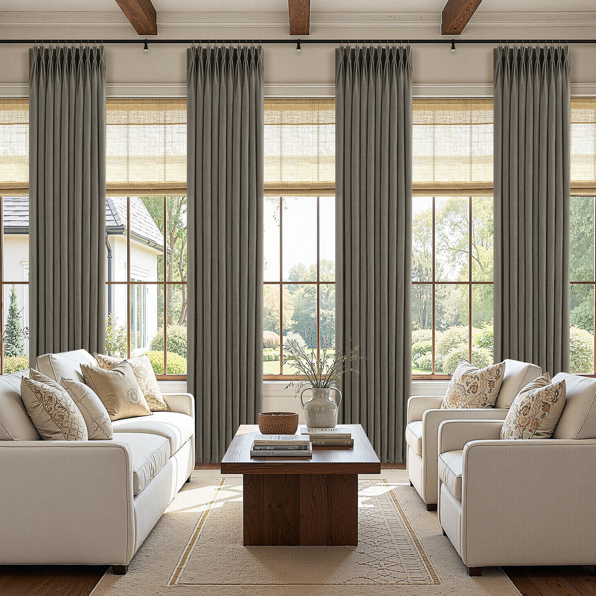 Triple Pinch-Pleated Light-Filtering Linen Curtains