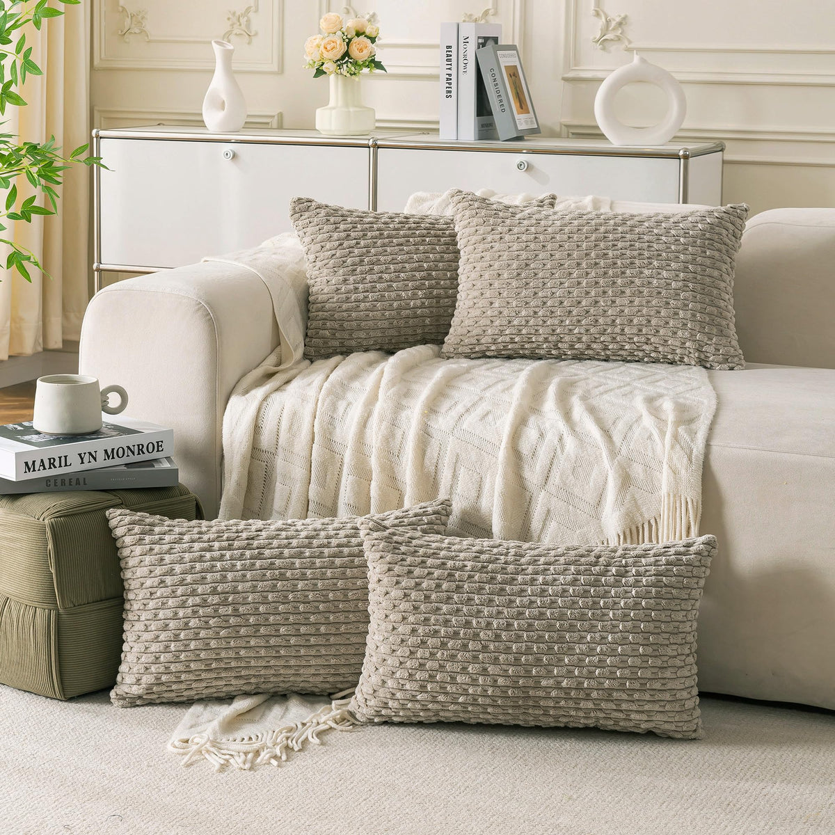 Cozoomy Set of 4 Corduroy Decorative Pillow Covers