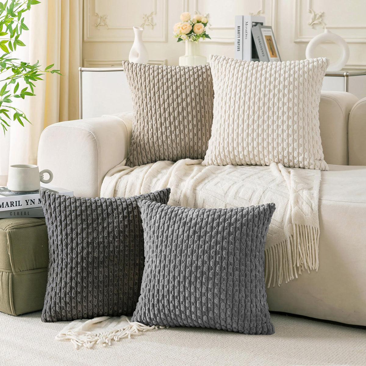 Cozoomy Set of 4 Corduroy Decorative Pillow Covers