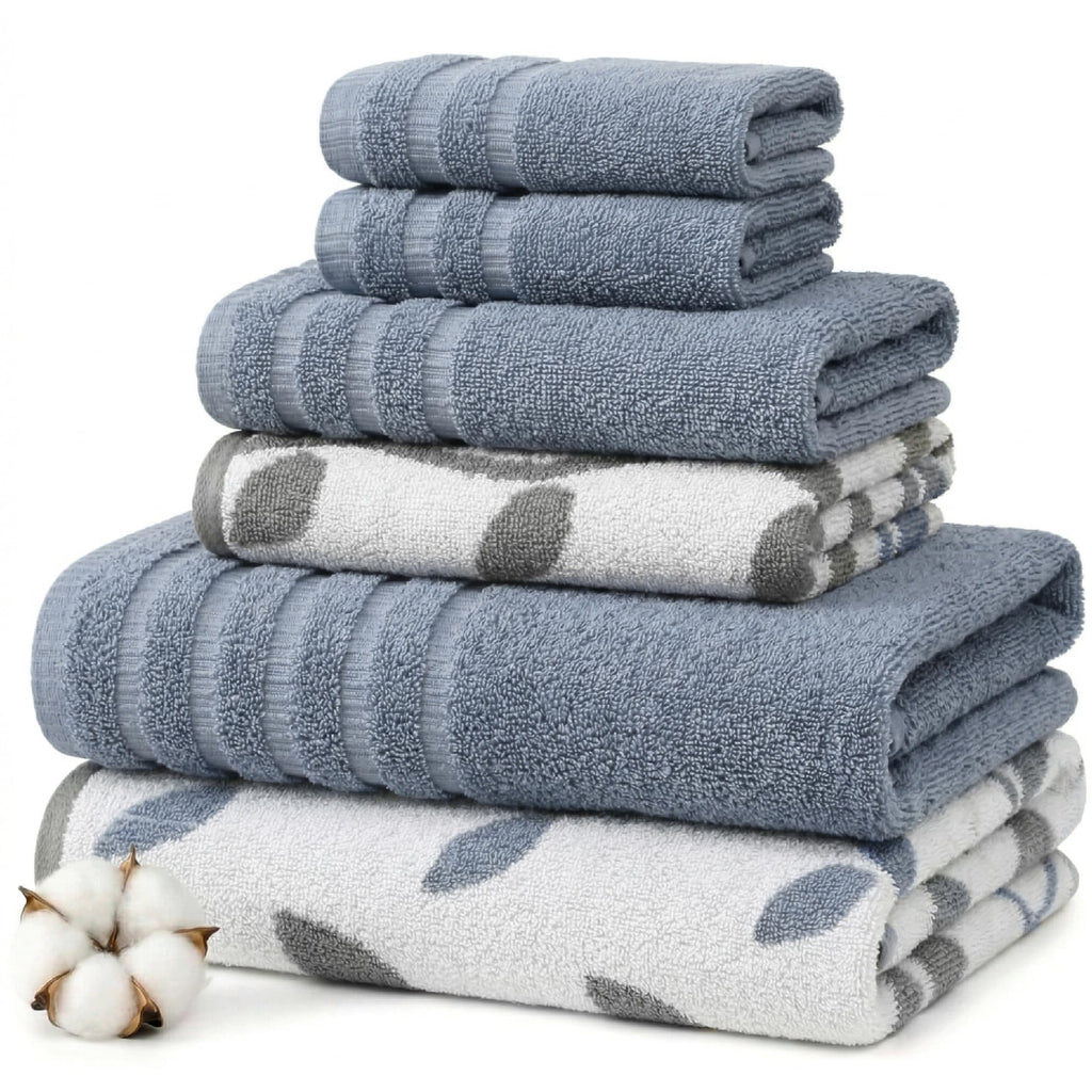 Modern Threads 6 Piece Bath Towel Set – Bathroom Set with 2 Bath Towels, 2 Hand Towels, and 2 Wash Cloths – 100% Cotton, Super Absorbent & Extra Soft – Reversible Pattern