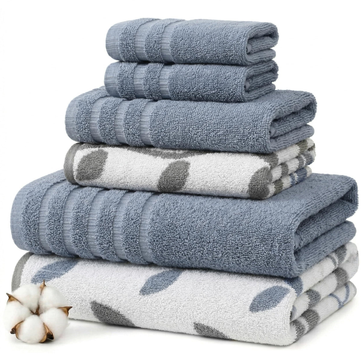 Modern Threads 6 Piece Bath Towel Set – Bathroom Set with 2 Bath Towels, 2 Hand Towels, and 2 Wash Cloths – 100% Cotton, Super Absorbent & Extra Soft – Reversible Pattern