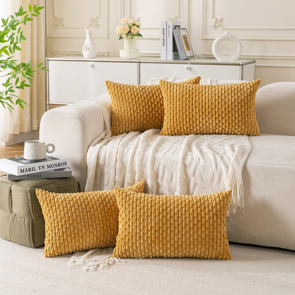 Cozoomy Set of 4 Corduroy Decorative Pillow Covers