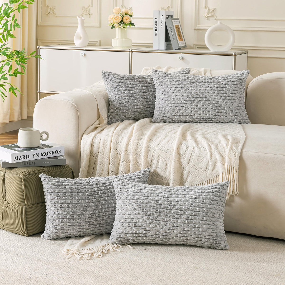 Cozoomy Set of 4 Corduroy Decorative Pillow Covers